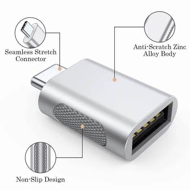 Alt view image 5 of 7 - BUCIER 10Gbps USB C to USB 3.1 Adapter (4 Pack), Thunderbolt 4/3 to USB OTG Converter for iPhone 15, MacBook, iPad, iMac and More Type C Devices - Silver