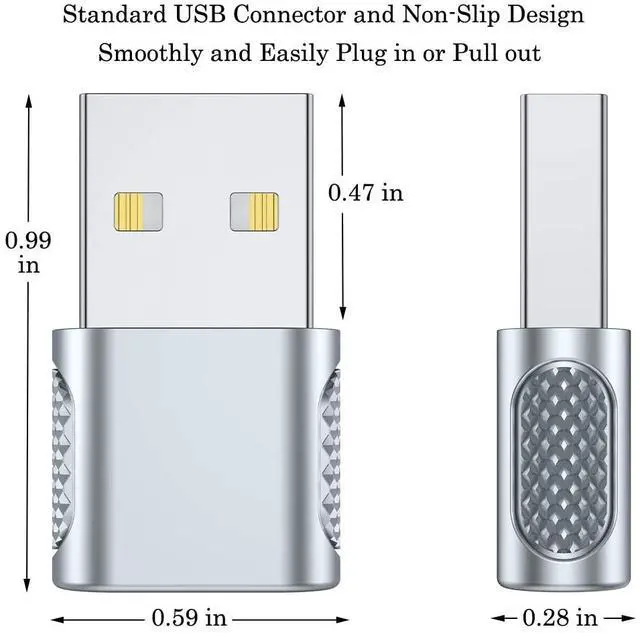 Alt view image 2 of 6 - BUCIER USB C Female to USB Male Adapter 2 Pack, USB Type C Cable to USB A Charger Converter for Apple Watch Ultra SE Series 8 7, iPhone 14 13 12 11, AirPods, iPad and More - Silver