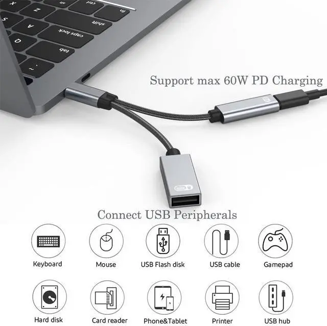 Alt view image 2 of 7 - BUCIER 2-in-1 USB Type C to USB Adapter (OTG Cable + Power Cable) for Steam Deck, Switch, Chromecast Google TV, MacBook, iPad, 3D Printer, Samsung Galaxy S20 S21 S22, Google Pixel and More - Gray