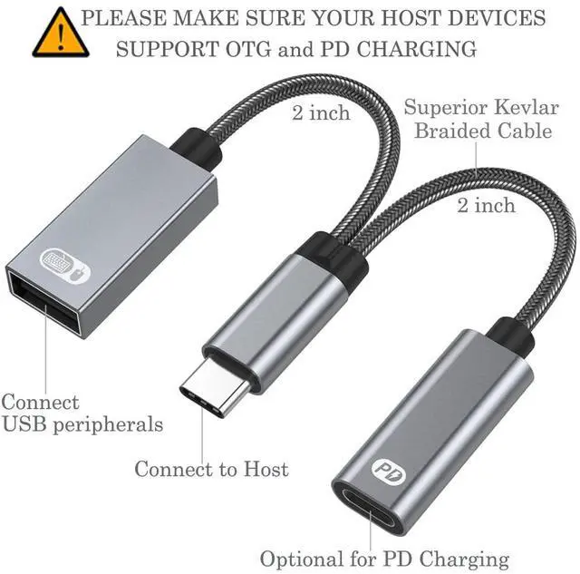 Alt view image 6 of 7 - BUCIER 2-in-1 USB Type C to USB Adapter (OTG Cable + Power Cable) for Steam Deck, Switch, Chromecast Google TV, MacBook, iPad, 3D Printer, Samsung Galaxy S20 S21 S22, Google Pixel and More - Gray