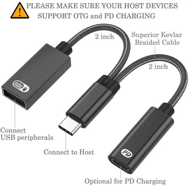 Alt view image 6 of 6 - BUCIER 2-in-1 USB Type C to USB Adapter (OTG Cable + Power Cable) for Steam Deck, Switch, Chromecast Google TV, MacBook, iPad, 3D Printer, Samsung Galaxy S20 S21 S22, Google Pixel and More - Black