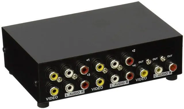 Main image of BUCIER 4-Way RCA Switch, 4 in 1 Out Composite Switcher, Video L/R Stereo Audio AV Selector Box for DVD VCR VHS AV Receiver PS2 Nintendo Game Consoles