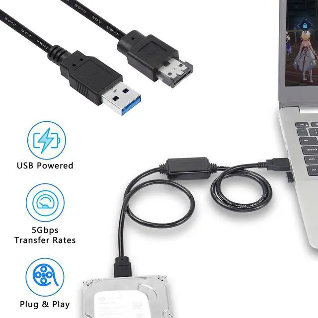 Alt view image 5 of 6 - BUCIER USB to eSATA Adapter Cable 5Gbps USB 3.0 to Power eSATA Converter Cable 5V for HDD/SSD/ODD Laptop PC - 3 ft/1M