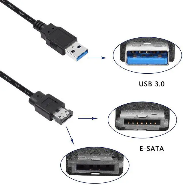 Alt view image 6 of 6 - BUCIER USB to eSATA Adapter Cable 5Gbps USB 3.0 to Power eSATA Converter Cable 5V for HDD/SSD/ODD Laptop PC - 3 ft/1M