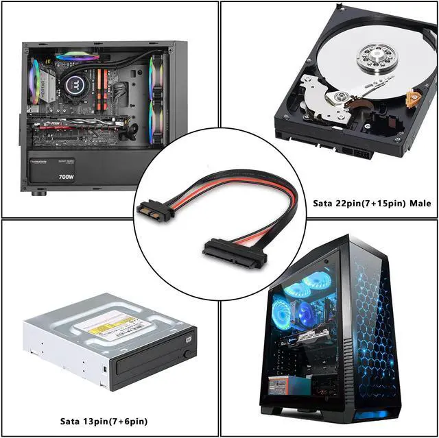 Alt view image 7 of 7 - BUCIER Slimline SATA 13 to 22 Pin Adapter, 2.5" HDD/SSD/Laptop CD-ROM Connector - 2PCS 30cm