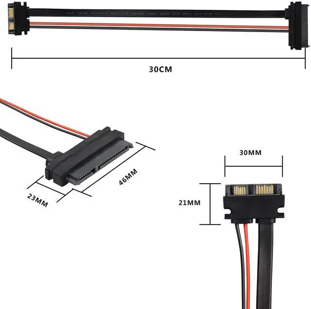Alt view image 3 of 7 - BUCIER Slimline SATA 13 to 22 Pin Adapter, 2.5" HDD/SSD/Laptop CD-ROM Connector - 2PCS 30cm