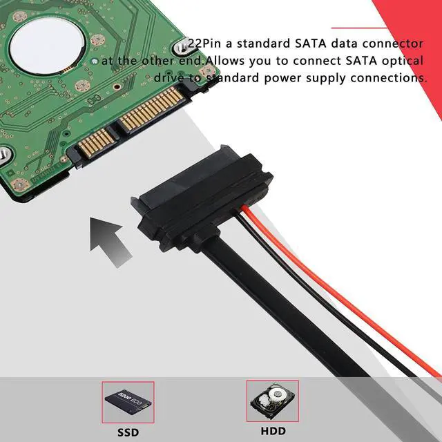 Alt view image 5 of 7 - BUCIER Slimline SATA 13 to 22 Pin Adapter, 2.5" HDD/SSD/Laptop CD-ROM Connector - 2PCS 30cm