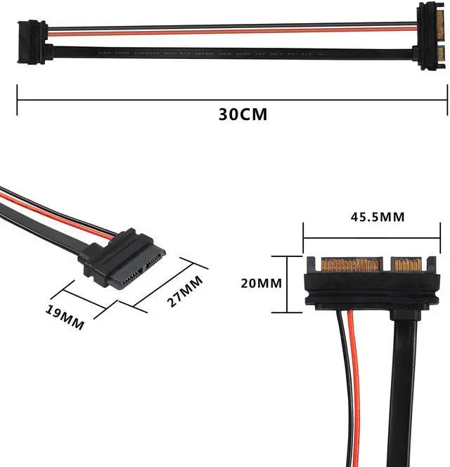 Alt view image 5 of 7 - BUCIER Slimline SATA 22 Pin Male to 13 Pin Female Cable Adapter, Serial ATA 7+15 to 7+6 Extension Connector for Desktop Laptop CD-ROM Hard Disk Drive - 2PCS 30cm