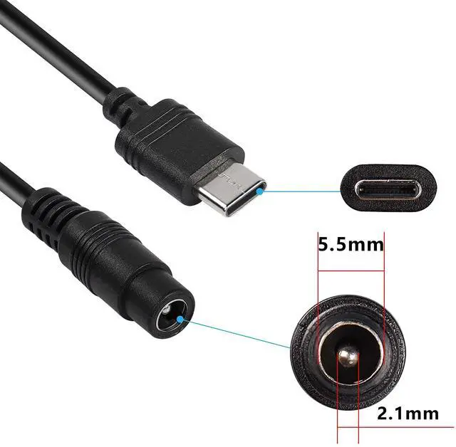 Alt view image 3 of 6 - BUCIER 5V DC 5.5 2.1mm Female to USB Type C Adapter Cable Connector Power Extension Charge Cable for Laptop mobilephones 18.2cm-2 Pack