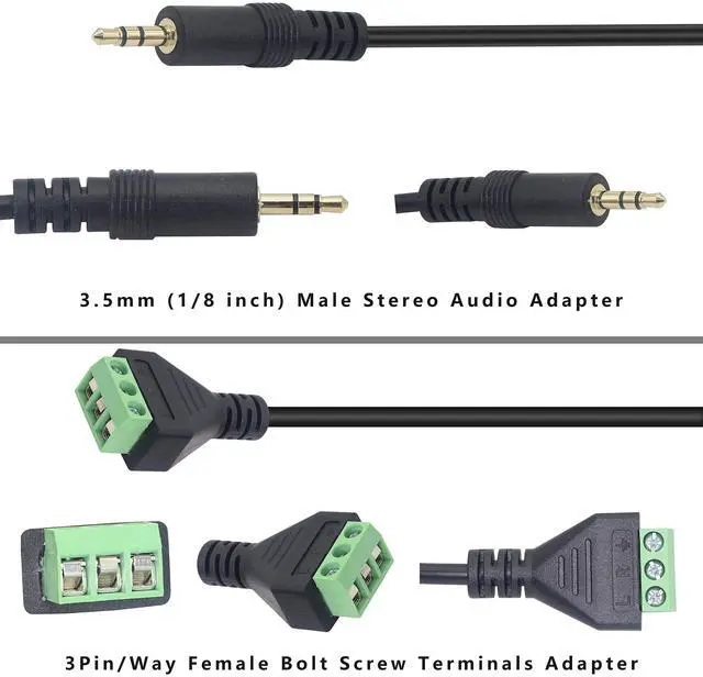 Alt view image 4 of 4 - BUCIER 3.5mm Terminal Block Cable, 1/8 Inch TRS Stereo Solderless Screw Terminal Speaker Wire 3.5mm 3 pole Male to 3Pin Bolt Headphone Balum Patch Cord (2 Pack-32CM)