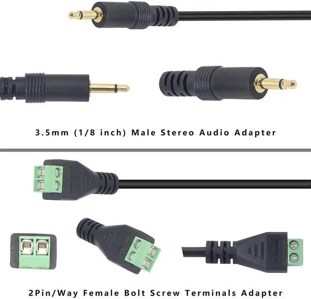 Alt view image 4 of 4 - BUCIER 3.5mm Terminal Block Cable, 1/8 Inch TS Mono Solderless Screw Terminal Speaker Wire 3.5mm 2 pole Male to 2Pin Bolt Headphone Balum Patch Cord (2 Pack-32CM)