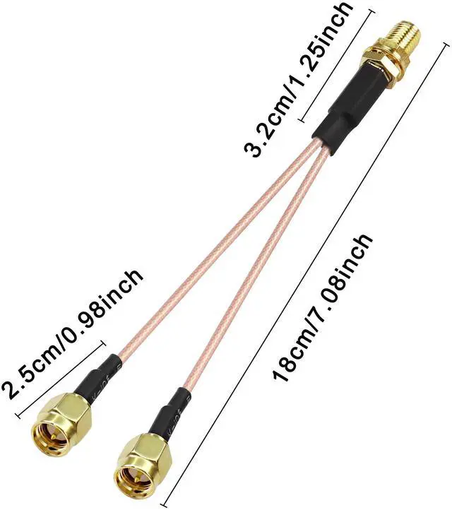 Alt view image 2 of 7 - BUCIER SMA Y Splitter Cable SMA Female to Dual Male Coaxial RG316 Extension Lead Cable Adapter for GSM/GPRS/WiFi Network Card Module -15cm/5.9inch2pcs