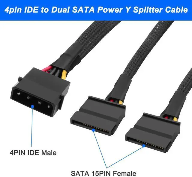 Alt view image 2 of 7 - BUCIER IDE to Dual SATA Power Y Splitter Cable 4 Pin IDE Male to Dual SATA 15 pin Female Splitter Supply Power Cord Extension Cable for HDD SSD DVD Hard Disk Drive - 2PCS