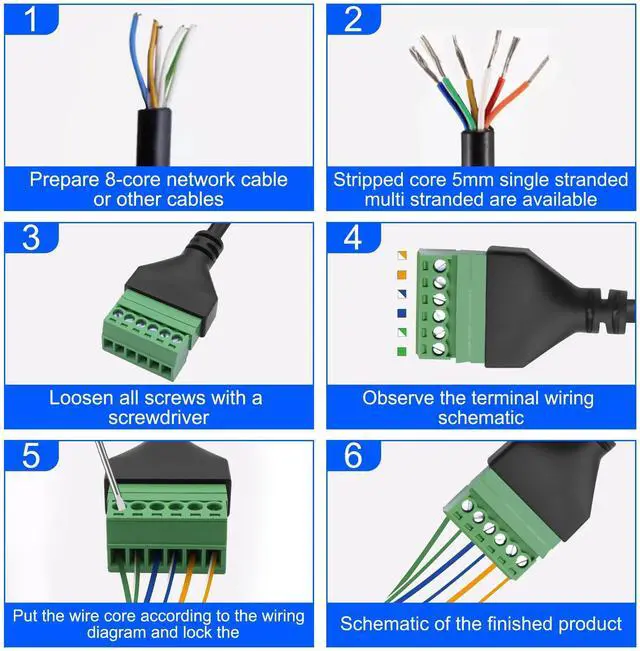 Alt view image 6 of 7 - BUCIER RJ12 Screw Terminal RJ12 6P6C to 6 Pin Solderless Connector Adapter Extension Cable Phone Cord RJ12 Male to 6 Pin Terminal Breakout Board Extender Connector for Landline Telephone Modem - 2PCS