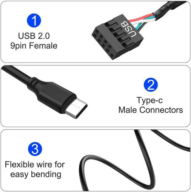 Alt view image 3 of 7 - BUCIER Motherboard USB 9 Pin Header to USB C Adapter Cable 26AWG USB Type-C Male to Dupont 4 Pin Female Mainboard Data Cord for Chassis Motherboard Graphics Card -50CM/1.6FT 2PCS