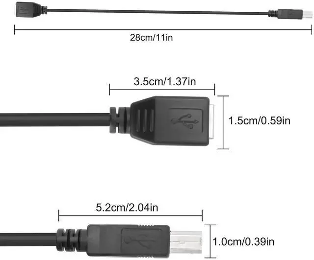 Alt view image 2 of 7 - BUCIER USB 2.0 Type-B Printer Extension Cable USB-B Male to Female Print and Data Transfer Cable Cord Printer Short Extension Wire for Scanner Fax HDD and More -25CM/98.INCH 2PCS