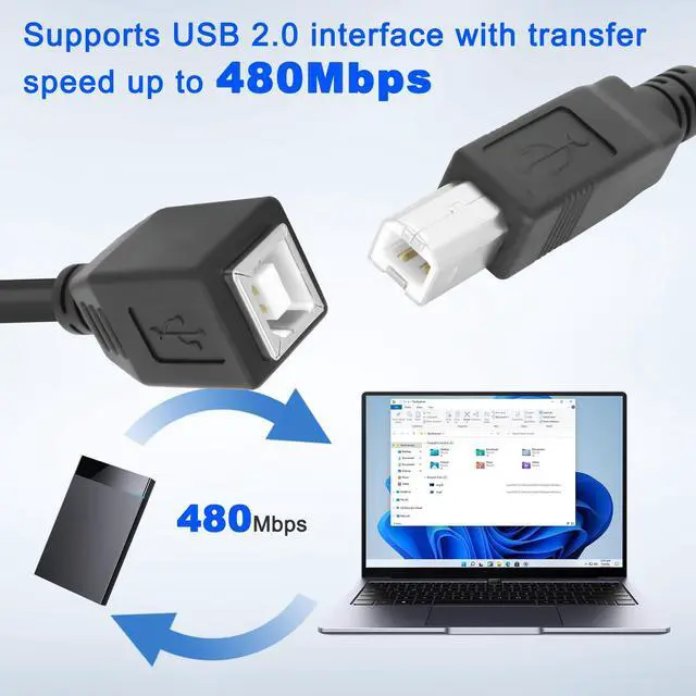 Alt view image 5 of 7 - BUCIER USB 2.0 Type-B Printer Extension Cable USB-B Male to Female Print and Data Transfer Cable Cord Printer Short Extension Wire for Scanner Fax HDD and More -25CM/98.INCH 2PCS
