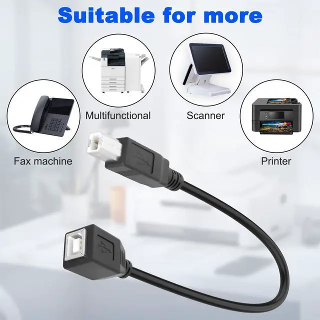 Alt view image 7 of 7 - BUCIER USB 2.0 Type-B Printer Extension Cable USB-B Male to Female Print and Data Transfer Cable Cord Printer Short Extension Wire for Scanner Fax HDD and More -25CM/98.INCH 2PCS