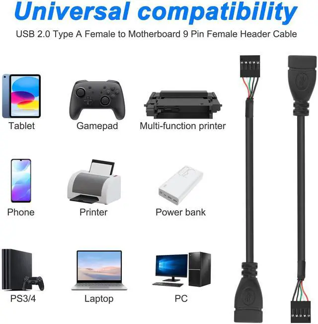 Alt view image 7 of 7 - BUCIER USB 2.0 Female to Motherboard 9 Pin Header Adapter Cable USB Type A Port to Dupont 5 Pin Female Mainboard Data Cable Cord -10CM/3.9IN 2Pcs