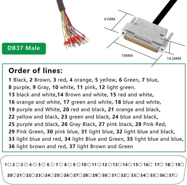 Alt view image 4 of 7 - BUCIER DB37 Connector Adapter 37 Pin Serial Extension Cable Solderless 37-Pin Port Breakout Replacement Cable with Bare Wire - 1M/3.2Ft (DB37 Male)
