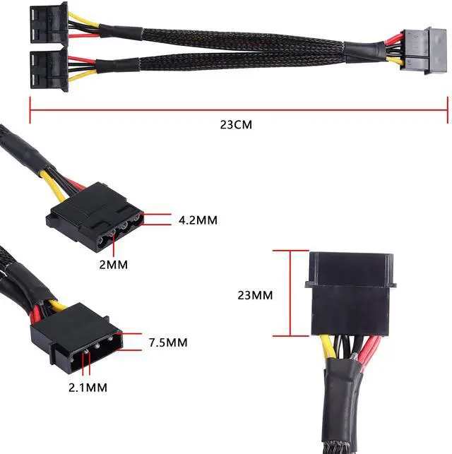 Alt view image 2 of 7 - BUCIER 4 Pin IDE Y Splitter Adapter Connecter Cable 4 Pin IDE Male to Dual Female Power Supply Extension Cable-23cm/9inch 2 pcs