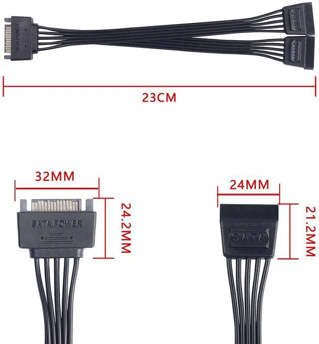 Alt view image 2 of 7 - BUCIER SATA Power Y Splitter Cable Adapter Connector 15 Pin SATA Male to Dual Female Hard Drive HDD SSD Extension Power Cable-22cm/8.6inch