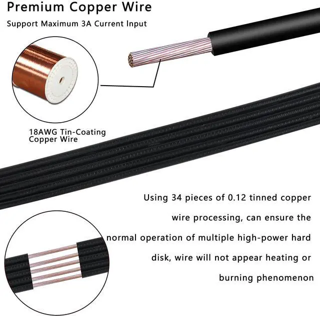 Alt view image 3 of 7 - BUCIER SATA Power Y Splitter Cable Adapter Connector 15 Pin SATA Male to Dual Female Hard Drive HDD SSD Extension Power Cable-22cm/8.6inch