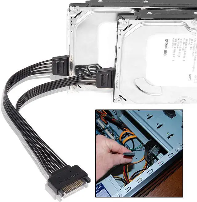 Alt view image 5 of 7 - BUCIER SATA Power Y Splitter Cable Adapter Connector 15 Pin SATA Male to Dual Female Hard Drive HDD SSD Extension Power Cable-22cm/8.6inch