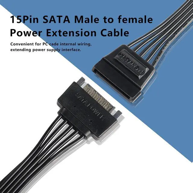 Alt view image 4 of 7 - BUCIER SATA Power Y Splitter Cable Adapter Connector 15 Pin SATA Male to Dual Female Hard Drive HDD SSD Extension Power Cable-22cm/8.6inch