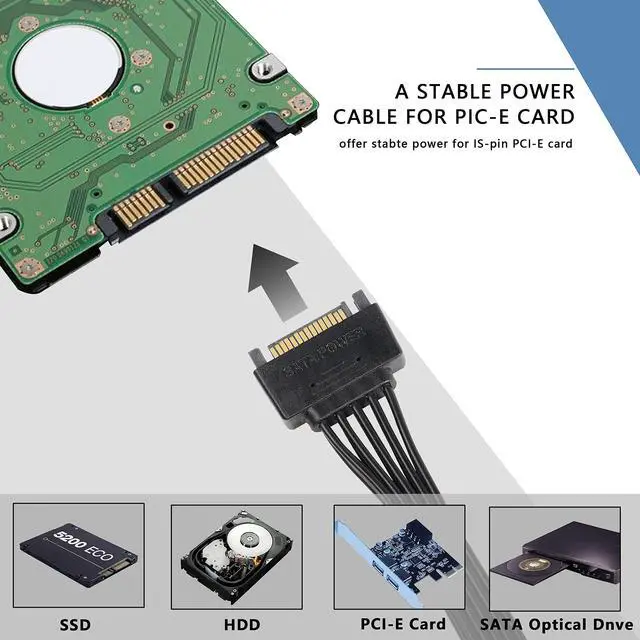 Alt view image 6 of 7 - BUCIER SATA Power Y Splitter Cable Adapter Connector 15 Pin SATA Male to Dual Female Hard Drive HDD SSD Extension Power Cable-22cm/8.6inch