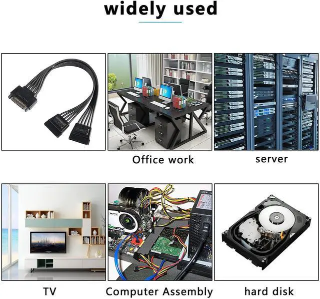 Alt view image 7 of 7 - BUCIER SATA Power Y Splitter Cable Adapter Connector 15 Pin SATA Male to Dual Female Hard Drive HDD SSD Extension Power Cable-22cm/8.6inch