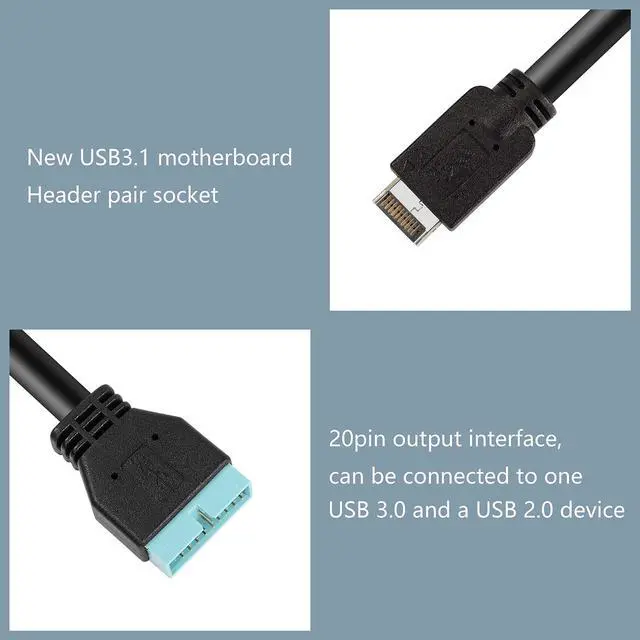 Alt view image 2 of 7 - BUCIER USB 3.1 Type-E Male to USB 19/20 Pin Header Male Adapter Extension Cable for Motherboard for 30cm