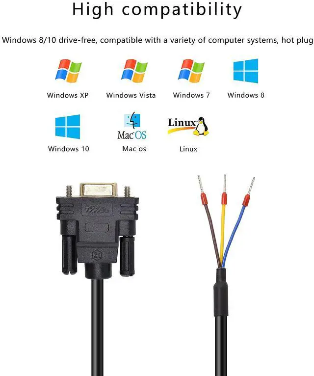 Alt view image 4 of 6 - BUCIER DB9 Connector RS232 Serial Port Cable DB9 Adapters Solderless 9-Pin COM Port Breakout Replacement Cable Order:235 (Female) -1.5m/4.92Feet