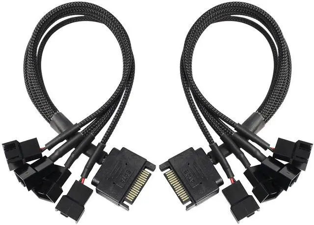 Main image of BUCIER SATA to 3 Pin 4 Pin Fan Adapter,15pin SATA to 4 x 3 pin / 4 Pin 12V PC Case Fan Splitter Extension Power Cable Adapter-28cm-2pcs
