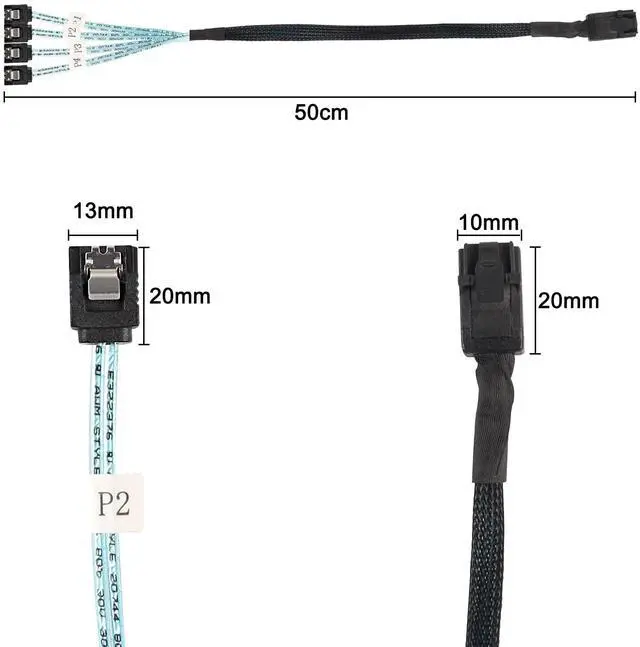 Alt view image 2 of 7 - BUCIER HD Mini SAS SFF-8643 to SATA Cable, SFF-8643 Host to 4X SATA Target Cable Compatible with Raid Controller Hard Drive Forward Breakout Cable -0.5M