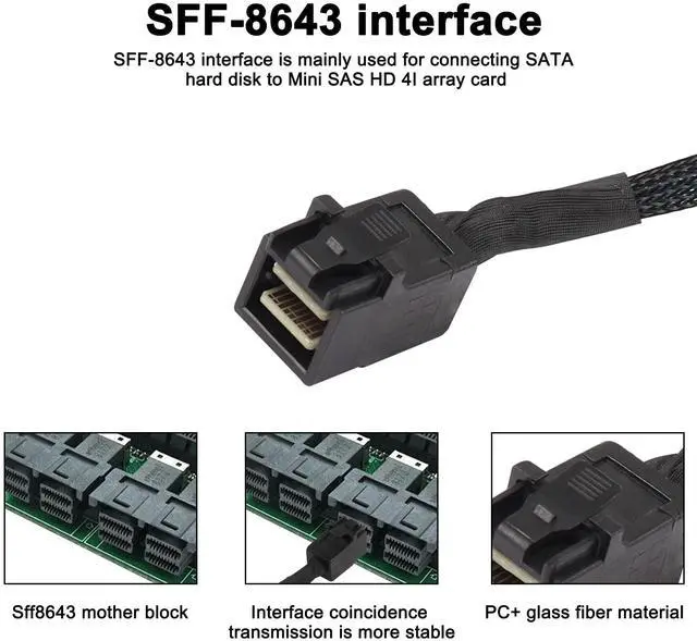 Alt view image 6 of 7 - BUCIER HD Mini SAS SFF-8643 to SATA Cable, SFF-8643 Host to 4X SATA Target Cable Compatible with Raid Controller Hard Drive Forward Breakout Cable -0.5M