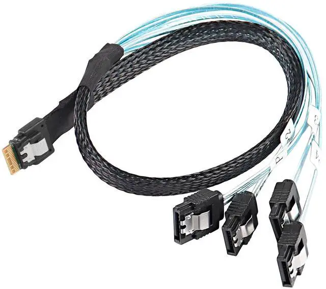 Alt view image 2 of 7 - BUCIER Slimline SAS 4.0 SFF-8654 4i 38 Pin Host to SATA 7 Pin X4 Target Hard Disk Server Data Transmission Cable Array Drive Cable for Computer - 0.5M