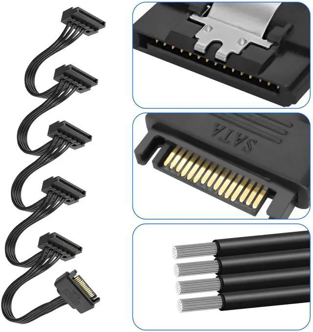 Alt view image 4 of 7 - BUCIER SATA Power Splitter Cable 15 Pin SATA to 5 x 15 Pin SATA Power Supply Cable Extension Cable 15 Pin SATA Male to 5 x Serial SATA Female Power Cord for HDD SSD Hard Disk Drive