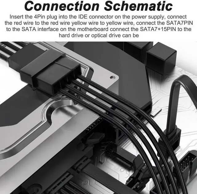 Alt view image 6 of 7 - BUCIER 4 Pin IDE to SATA Power Cable IDE Male to 5 x 15 Pin SATA Female Splitter Power Supply Cable Converter to SATA Extension Cable for DIY PC Server Hard Drive Hard Disk