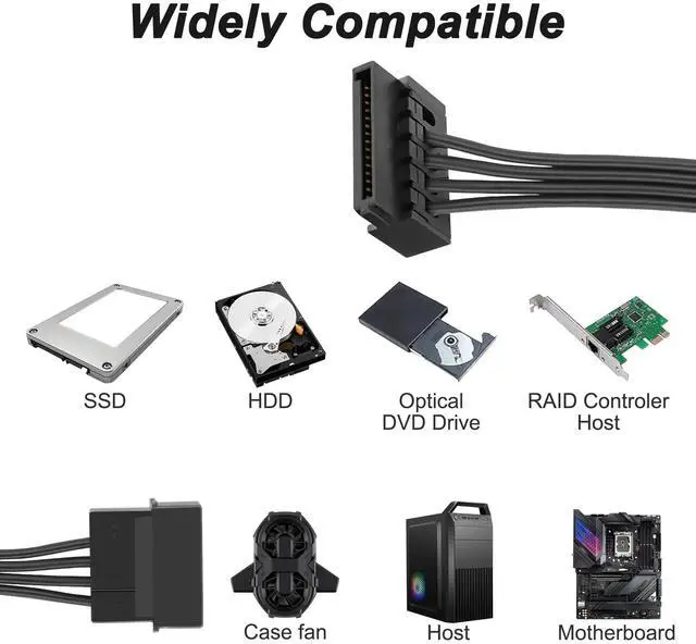 Alt view image 7 of 7 - BUCIER 4 Pin IDE to SATA Power Cable IDE Male to 5 x 15 Pin SATA Female Splitter Power Supply Cable Converter to SATA Extension Cable for DIY PC Server Hard Drive Hard Disk