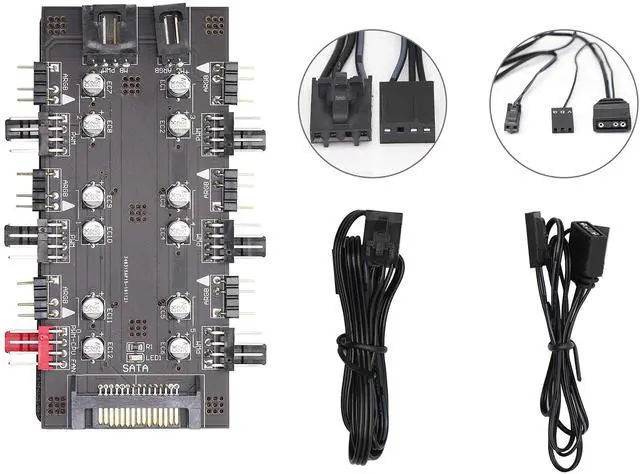 Alt view image 7 of 7 - BUCIER 12V 4Pin PWM & 5V 3Pin ARGB with SATA 15Pin Power 2-in-1 Hub 6 Way Sync CPU Cooling Fan Addressable RGB Lighting PCB Splitter for Extended Motherboard Interface -Black Compatible With Desktop
