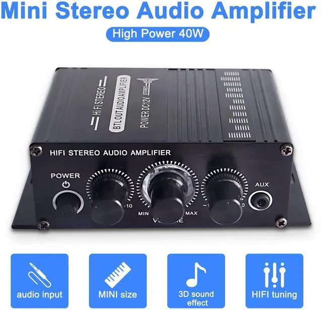 Alt view image 3 of 7 - BUCIER 12V HiFi Stereo Audio Amplifier for Car 2 Channel HiFi Bass Audio Subwoofer Amp for Cars CD DVD MP3 Player Speakers