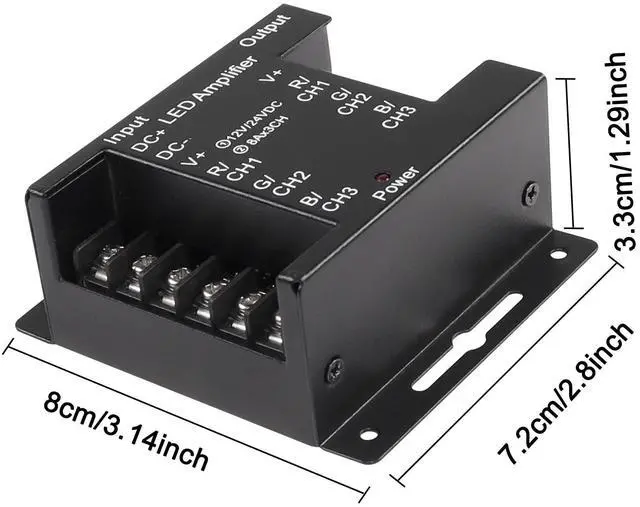 Alt view image 2 of 7 - BUCIER RGB LED Amplifier 3-Channel Signal Repeater DC 12V-24V 8A/CH Dimmer Power Amplifier Controller for LED Strip Lights-1 PCS