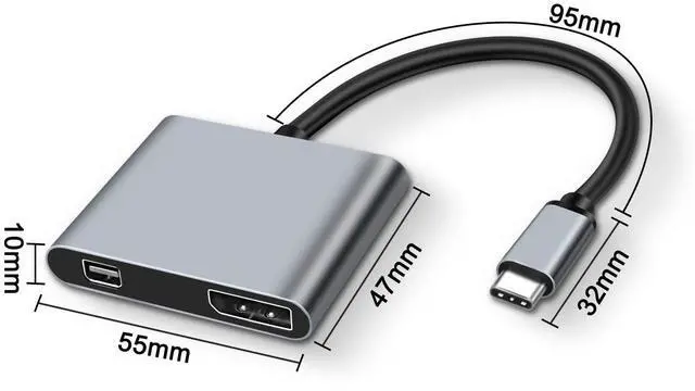 Alt view image 2 of 7 - BUCIER USB Type C to Mini DP/DP DisplayPort Adapter 4K 2 in 1 Type C Male to DisplayPort & Mini DisplayPort Female Video Converter Cable for Computer Phone Laptop Monitor Displays