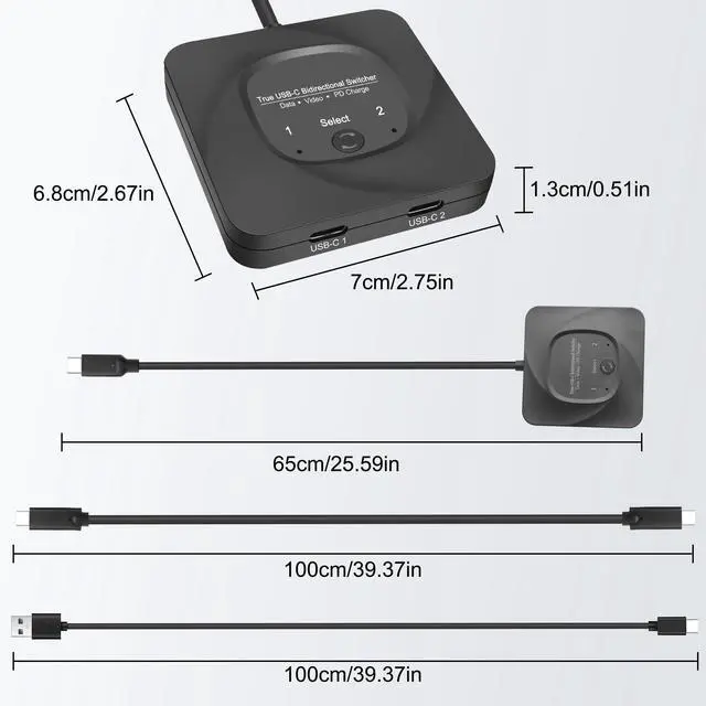 Alt view image 2 of 7 - BUCIER USB C Type-C Switcher 1 in 2 Out/2 in 1 Out 8K@60Hz 4K@120Hz Type-C Bi-Directional Switch Selector Support 48Gbps Data Transmission with Type-C Cables for PC Monitor HDTV-1 PCS