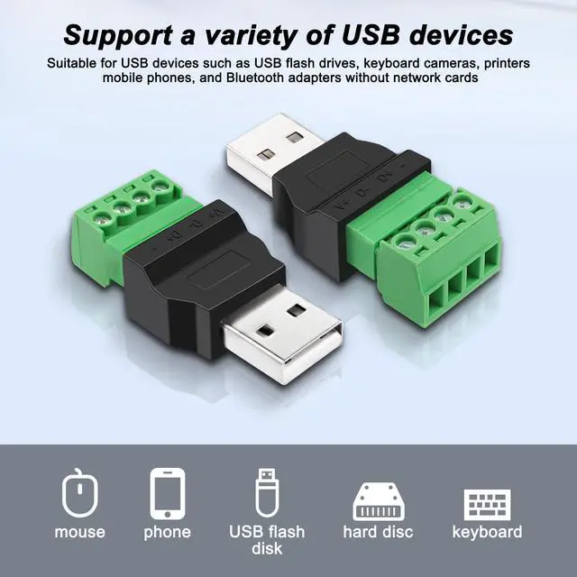 Alt view image 7 of 7 - BUCIER USB Screw Terminal Block Adapter Connecotr USB 2.0 A Male Plug 4 Pin Bolt Solderless Replacement Balum Converter for Charging and Data Transfer-2Pcs
