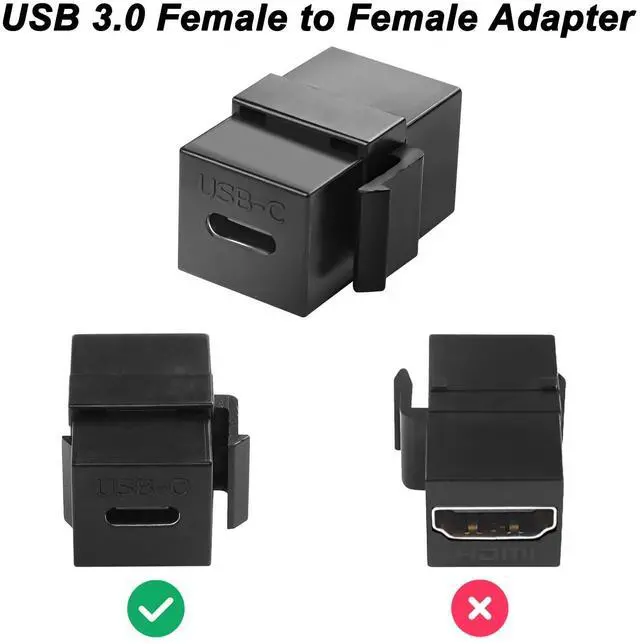 Alt view image 3 of 7 - BUCIER USB C Keystone Jack Adapter USB 3.1 Type-C Coupler Female to Female Keystone Insert Socket USB C Coupler Adapter Chassis Panel Socket for Wall Plate Outlet Panel - 2PCS - Black