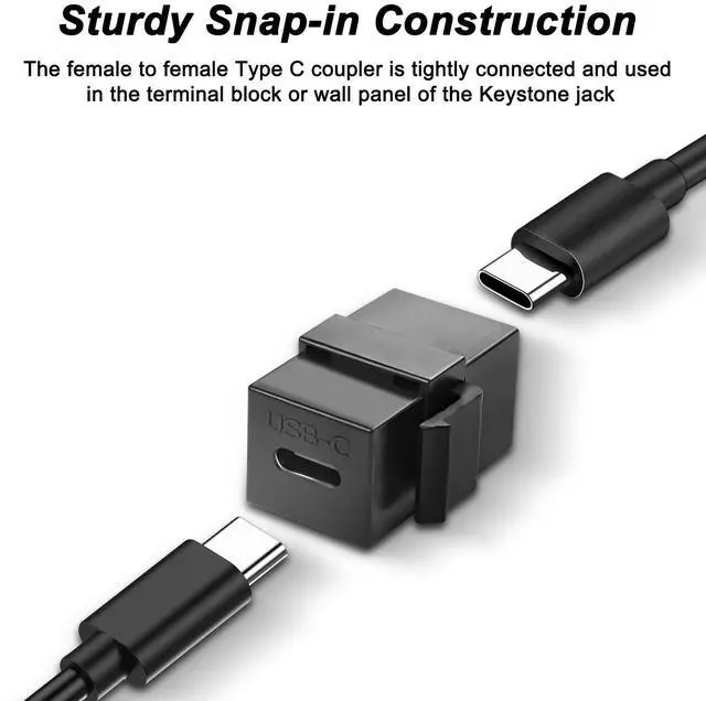Alt view image 5 of 7 - BUCIER USB C Keystone Jack Adapter USB 3.1 Type-C Coupler Female to Female Keystone Insert Socket USB C Coupler Adapter Chassis Panel Socket for Wall Plate Outlet Panel - 2PCS - Black
