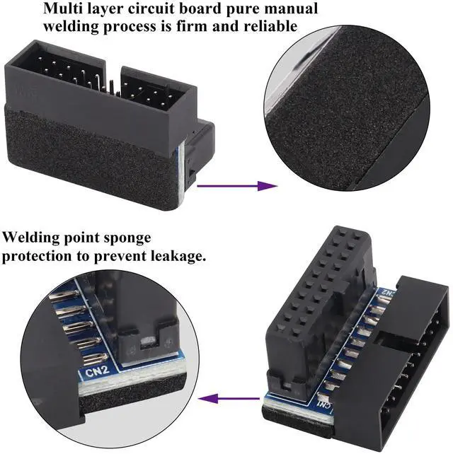 Alt view image 5 of 7 - BUCIER 2 Pack Down Right Angle USB 3.0 19-pin Connector 90 Degree 19Pin/20Pin 3.0 USB Female to Male Extension Power Adapter Board for Desktop Motherboard Internal Header Adapter(Down/Black-20Pin)