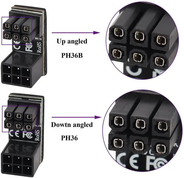 Alt view image 5 of 7 - BUCIER (2Pack 180 Degree ATX 6Pin Female to Male Connector PCI 6 Pin to 6 Pin PCI Express Video Card Power Adapter for Desktop Graphics Card (Down/6 Pin)